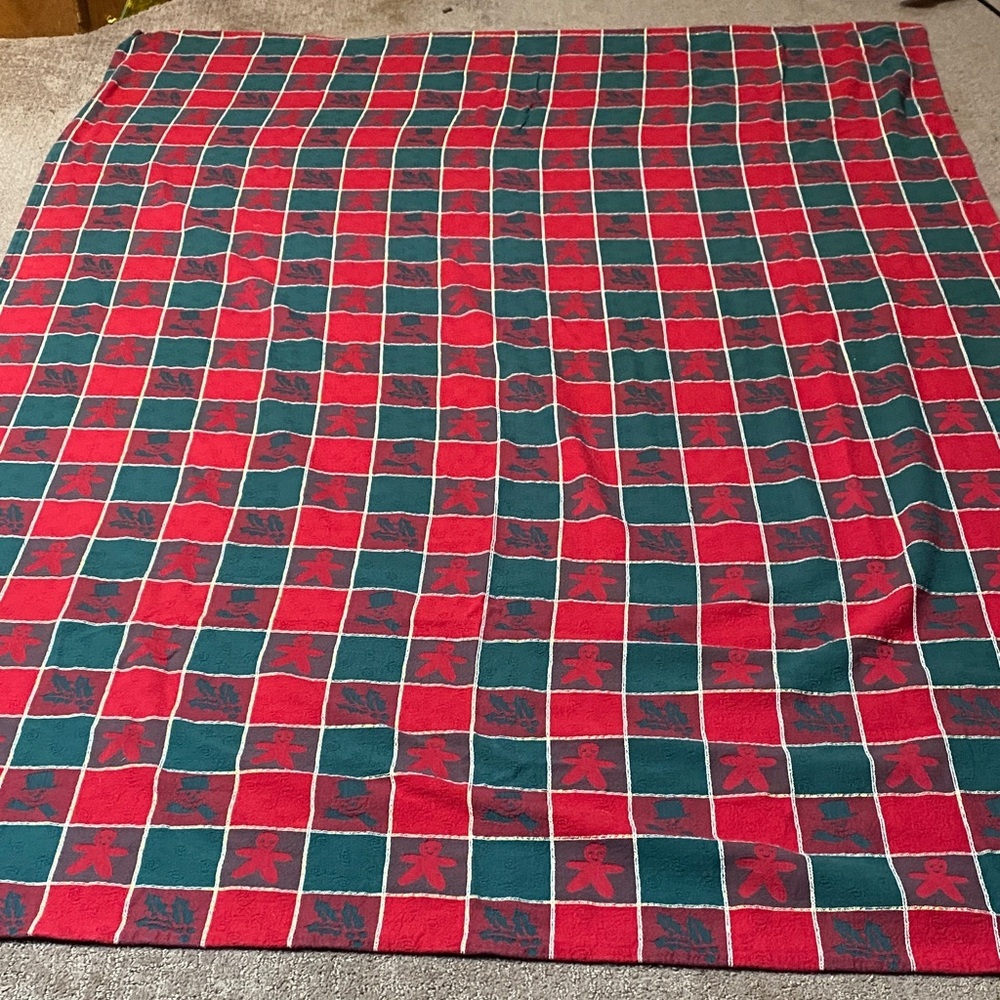 Festive Red and Green Holiday Blanket with Gold & White Trim Snowmen Festive Che